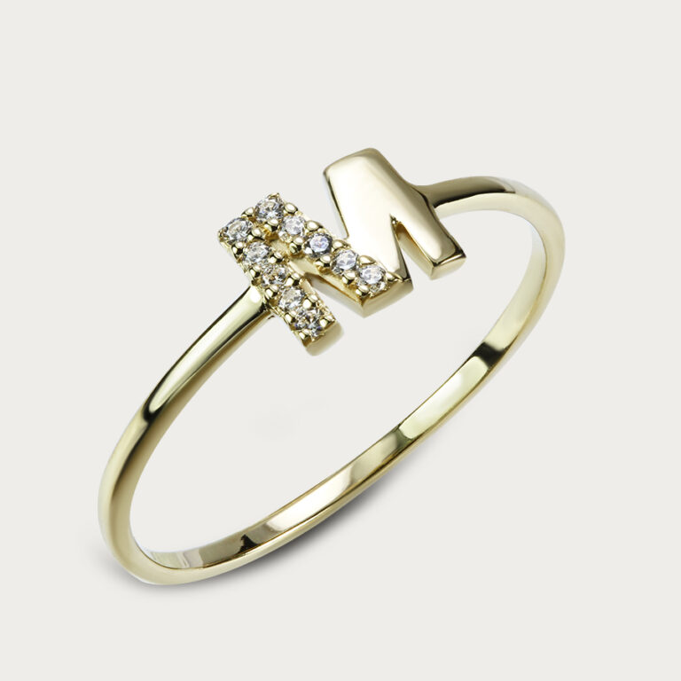 toanoi gold letter m rings with diamonds