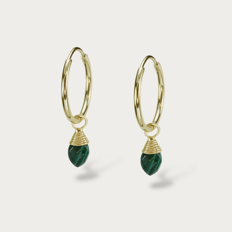 hoop earring with natural malachite