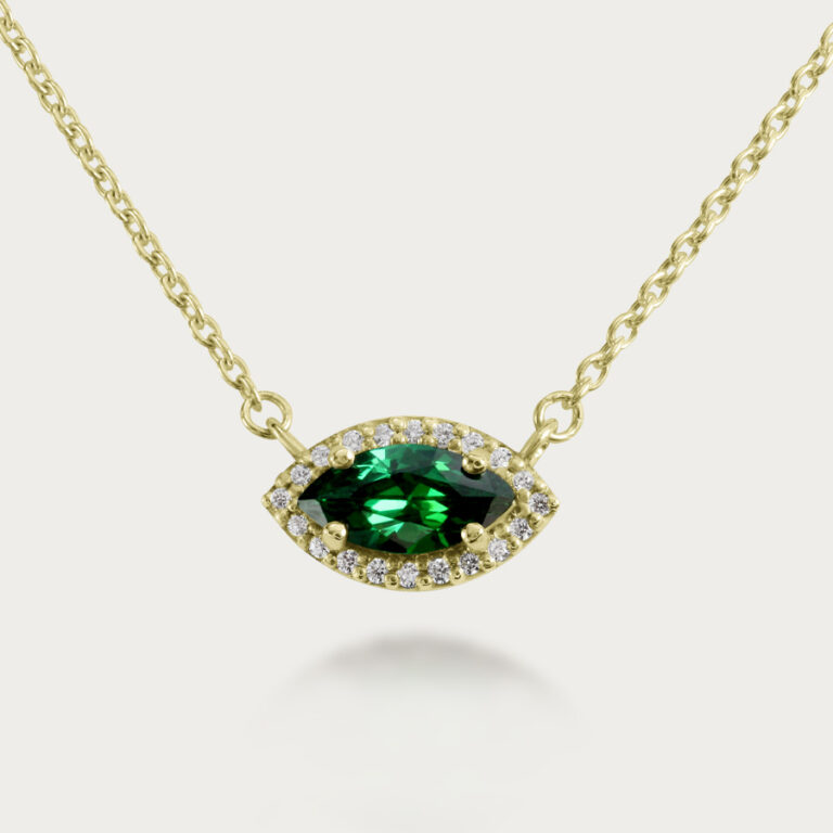 Silver necklaces eye shape emerald