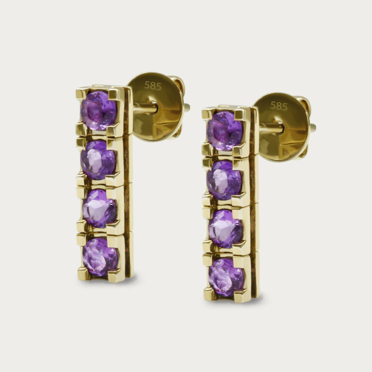 Square earrings with natural semi precious stone