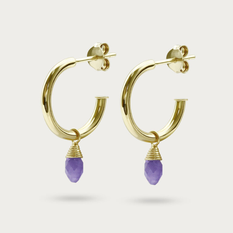 Gold Earring with natural Amethyst