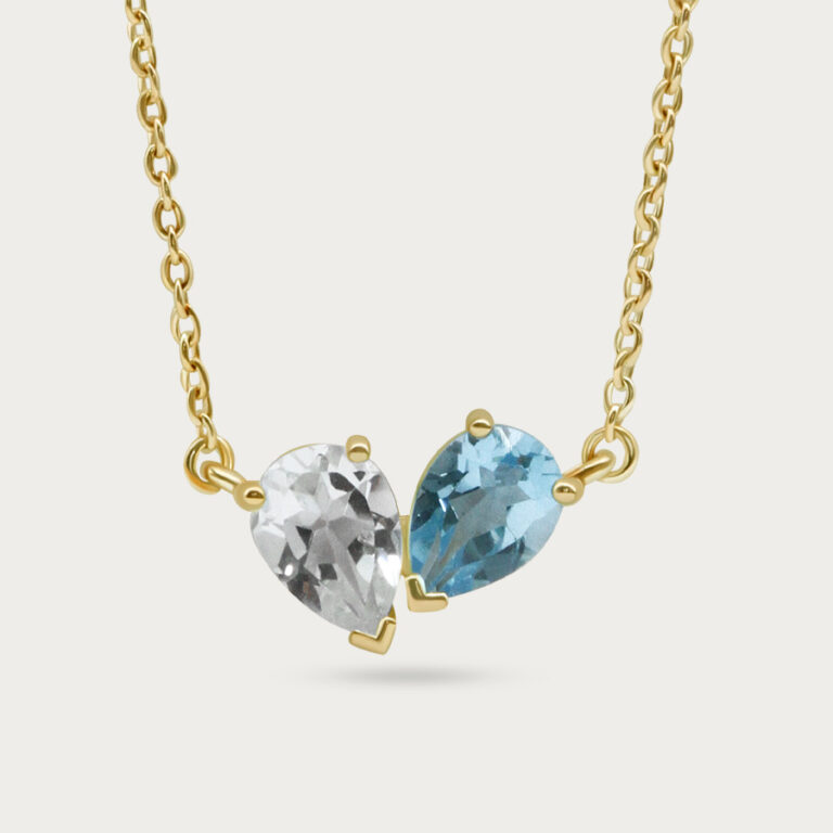 Necklace set with two pear cut gemstones