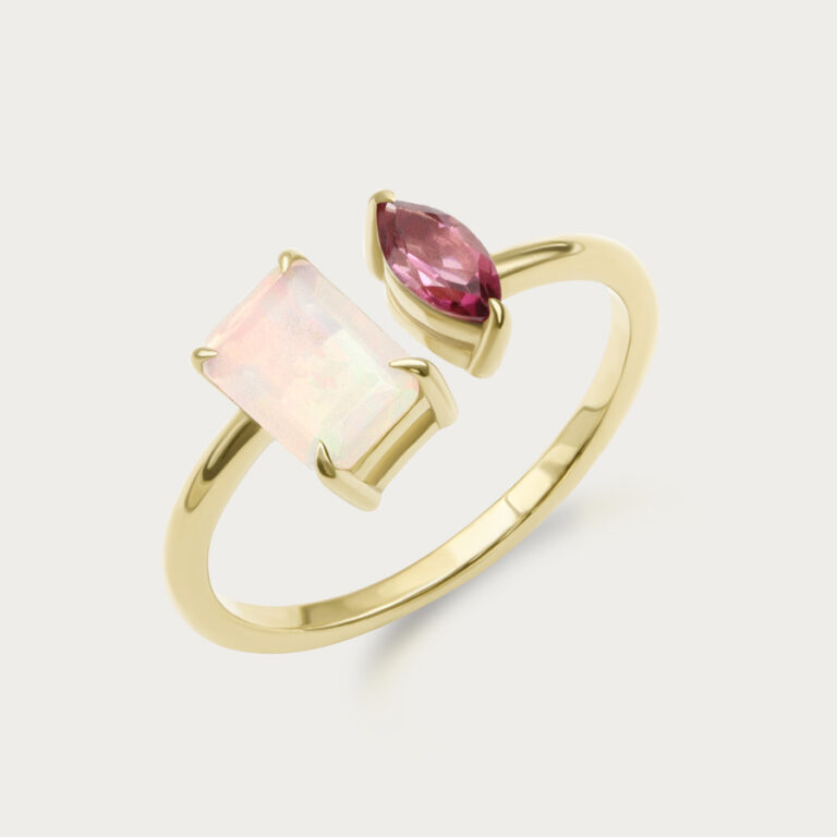 Gold plated ring set with two gemstones, design 12