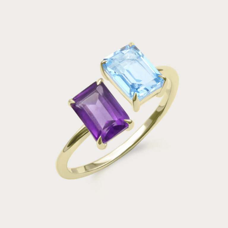 Gold ring set with two gemstones, design 8