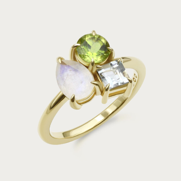 Ring set with three gemstones, design 1