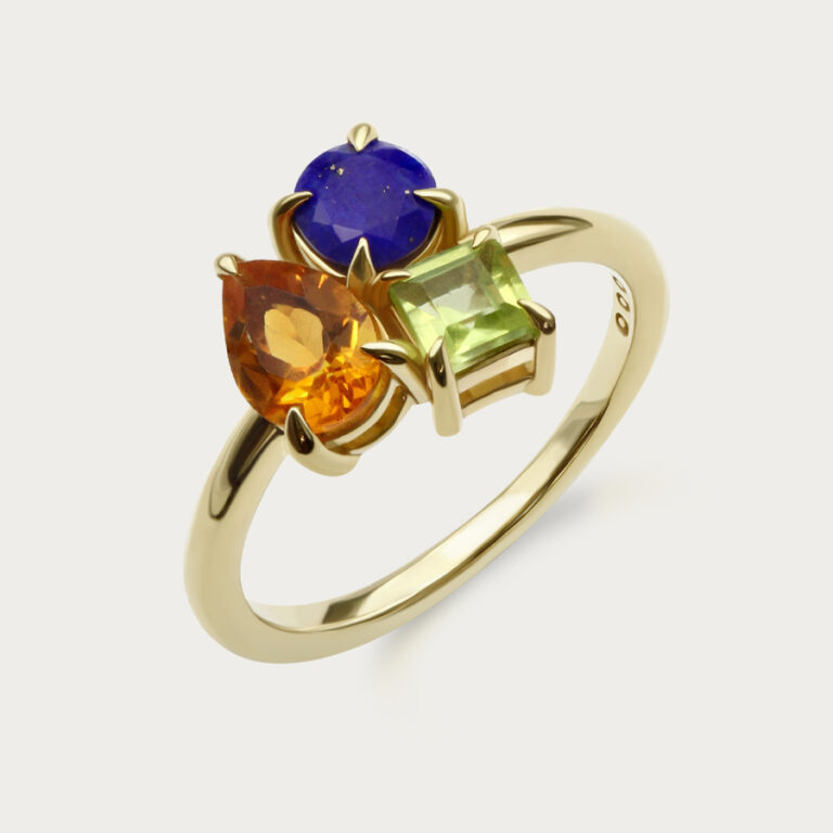 Ring set with three gemstones, design 2