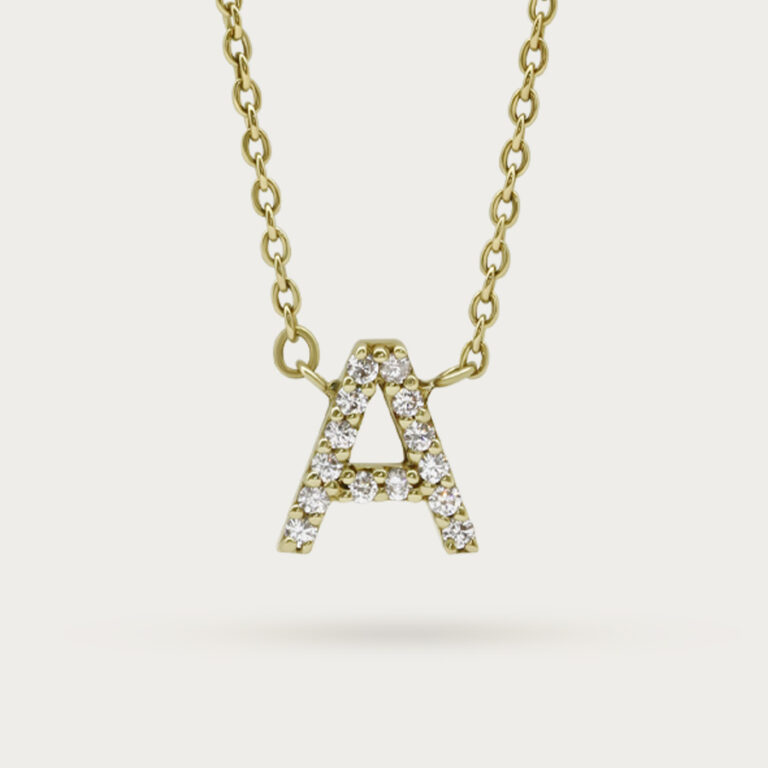 Letter A initial necklace set with cubic zirconia