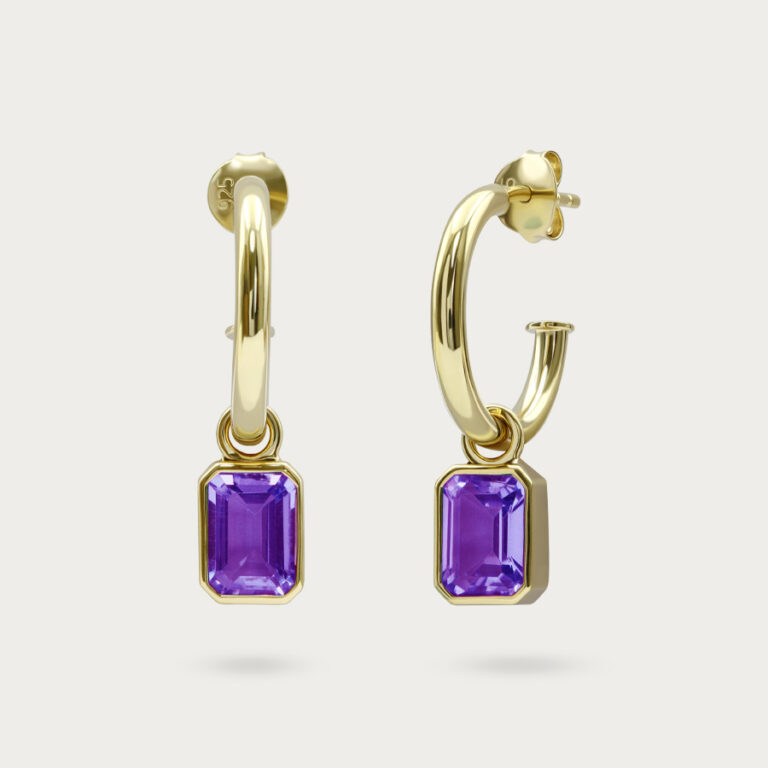 Square amethyst tube earrings in gold