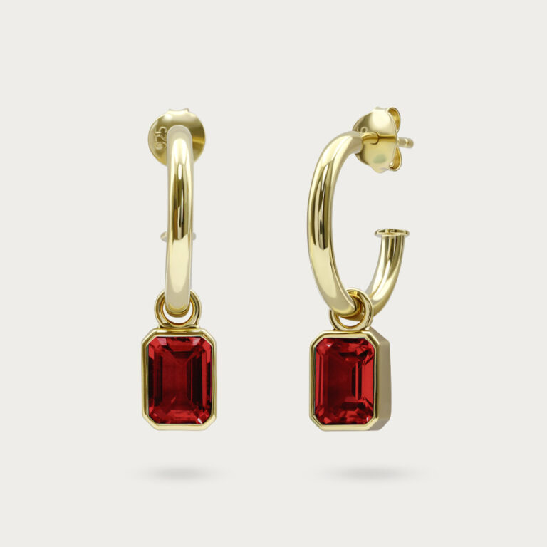Square garnet tube earrings in gold