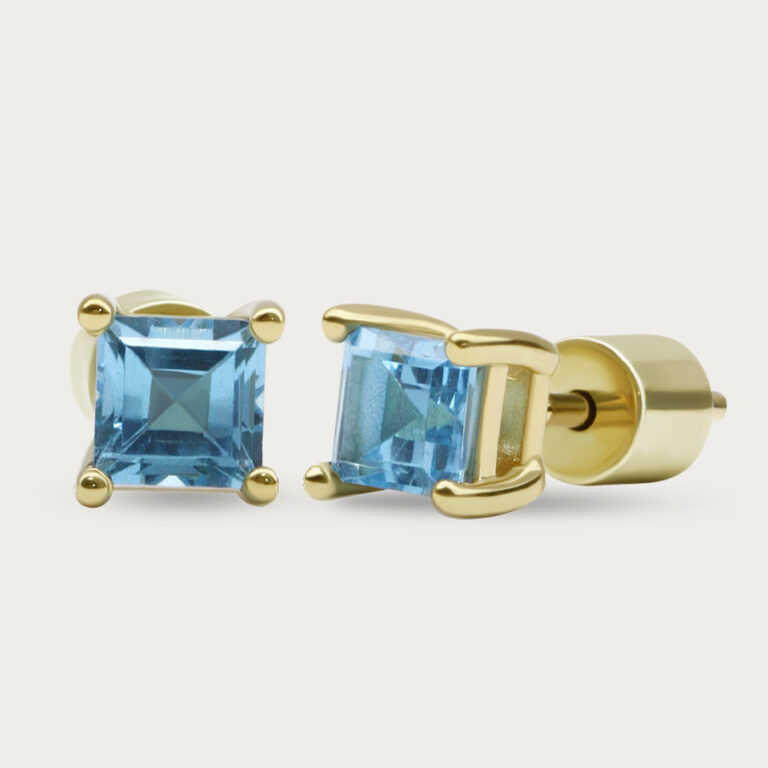 Square cut blue topaz stud earrings