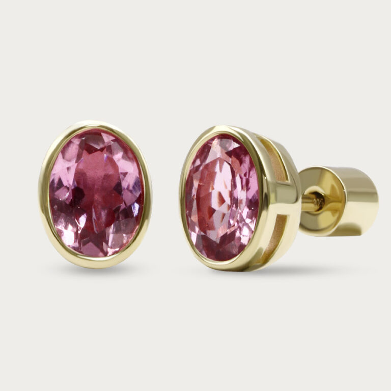 Oval cut pink birthstone stud earrings