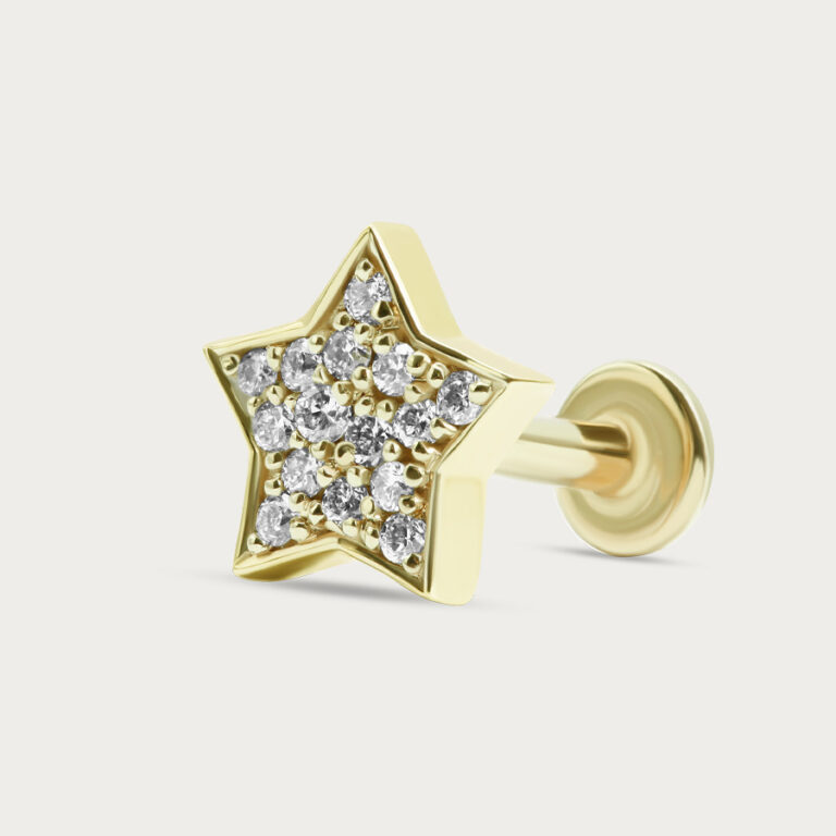 Gold body jewellery piece set with cubic zirconia, style SCP-020