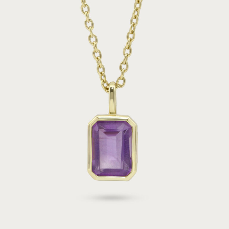 Vertical square birthstone necklace set with amethyst