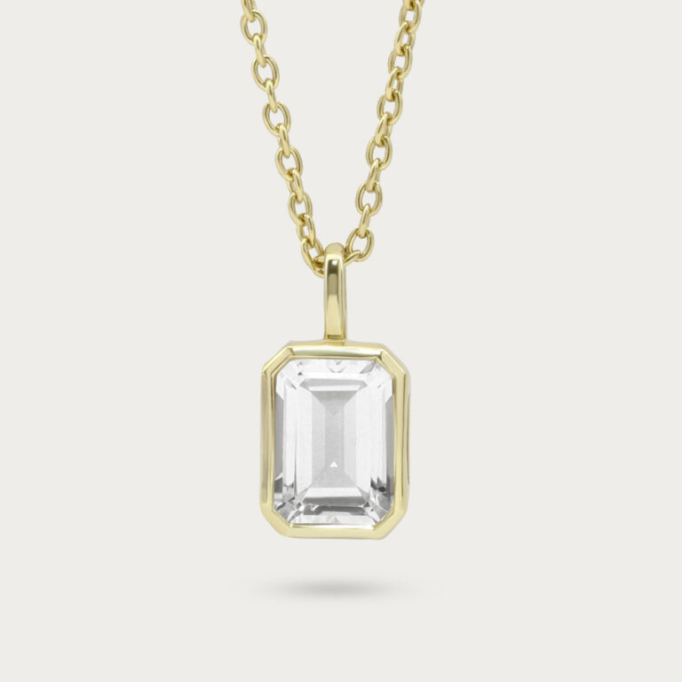 Vertical square birthstone necklace set with white topaz