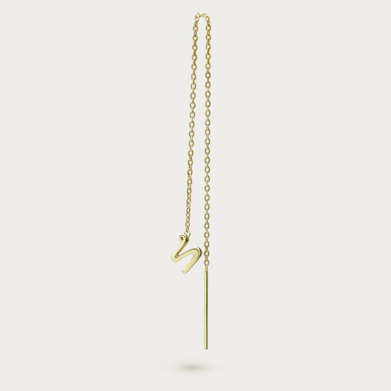 Thai letter threader earring on a fine gold chain