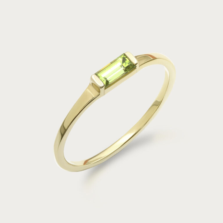 Baguette cut peridot birthstone ring
